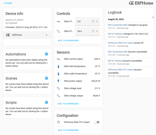 ESPhome device v Home assistant