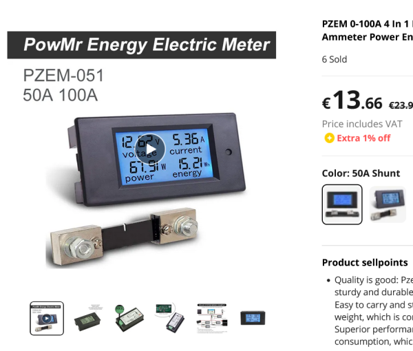 Měřák DC proudu napětí spotřeby PZEM-051